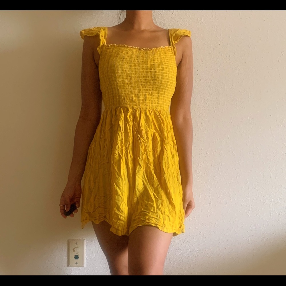 Yellow Smocked Mini Summer Dress
